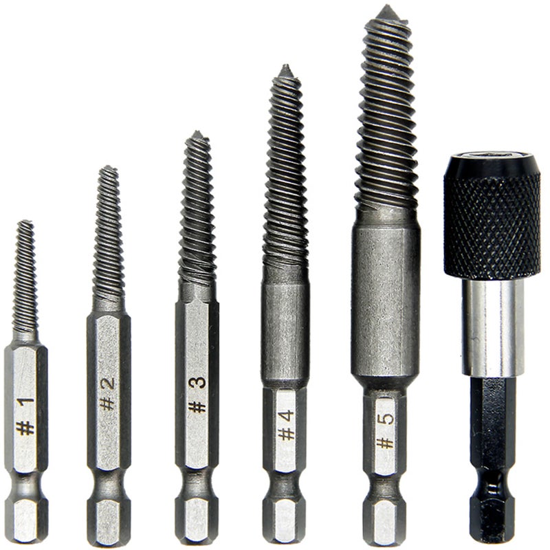 KEWAYO 6-Piece Damaged Screw and Broken Bolt Extractor Set - Quick Change Arbors  Fine Thread  Stud Remover Tool Kit - Image 1